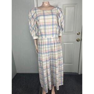 Vintage 70's Lanz Women's Dress Party Cotton Blend Plaid Originals R3-20